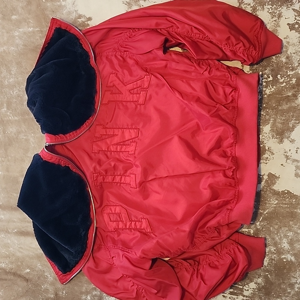 Pink VS Lightly Lined Faux Fur Hooded Bomber Jacket. Oversized S - Picture 8 of 11